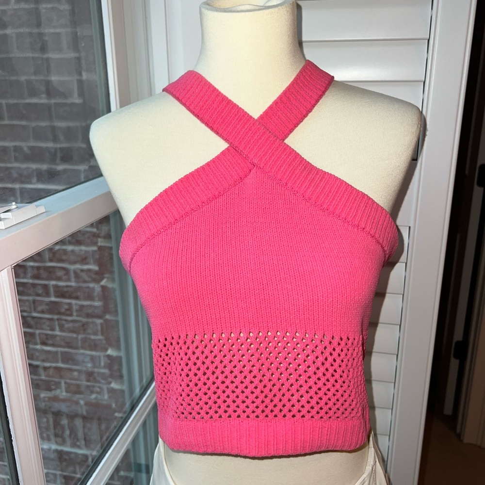 Zara Fuchsia Cross-Strap Knit Tank Top